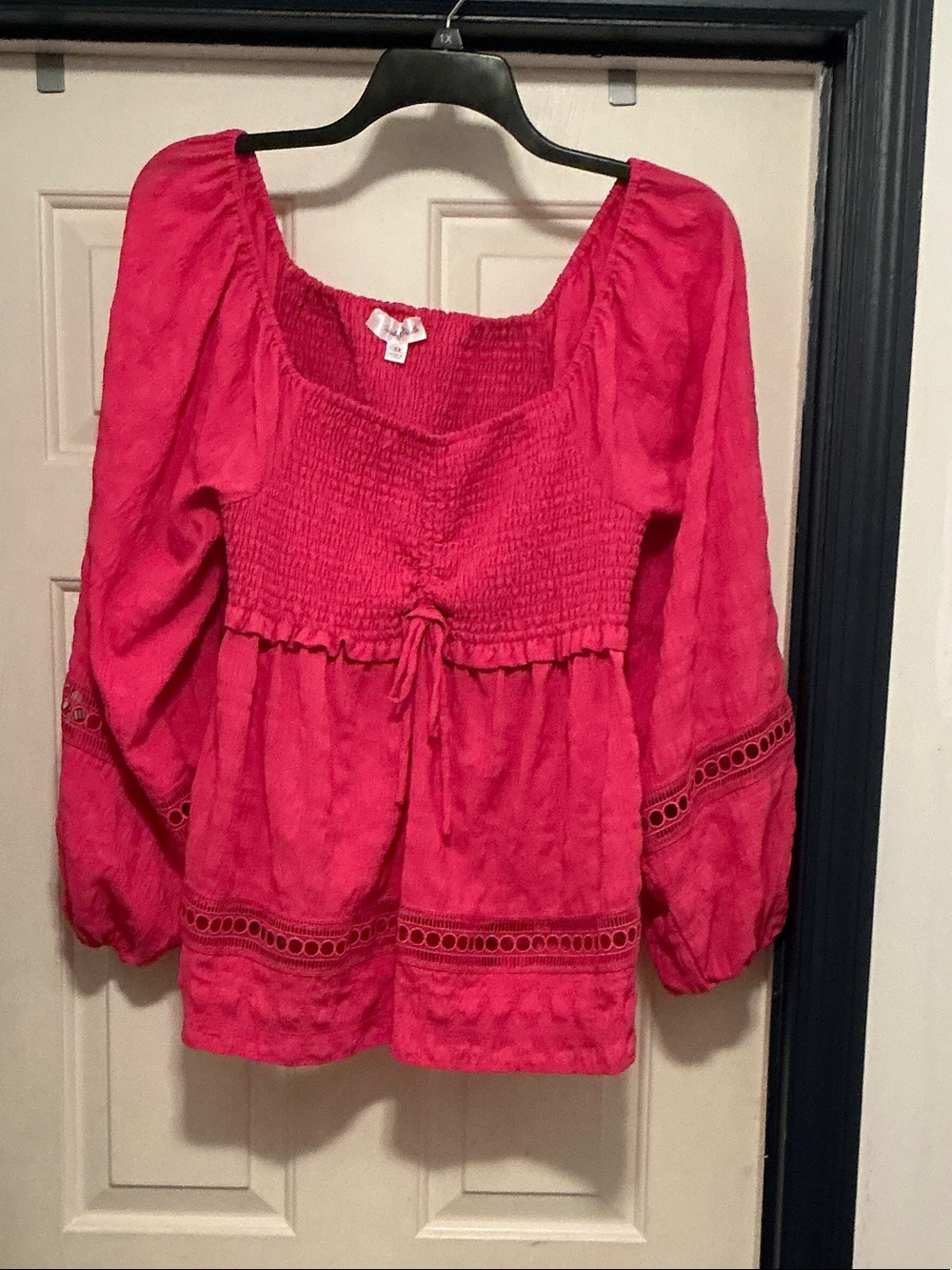 Smocked Square-Neck Peasant Tunic Top in Fuchsia